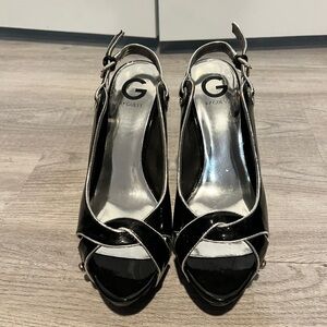 Guess Black Patent Peep Toe Heels